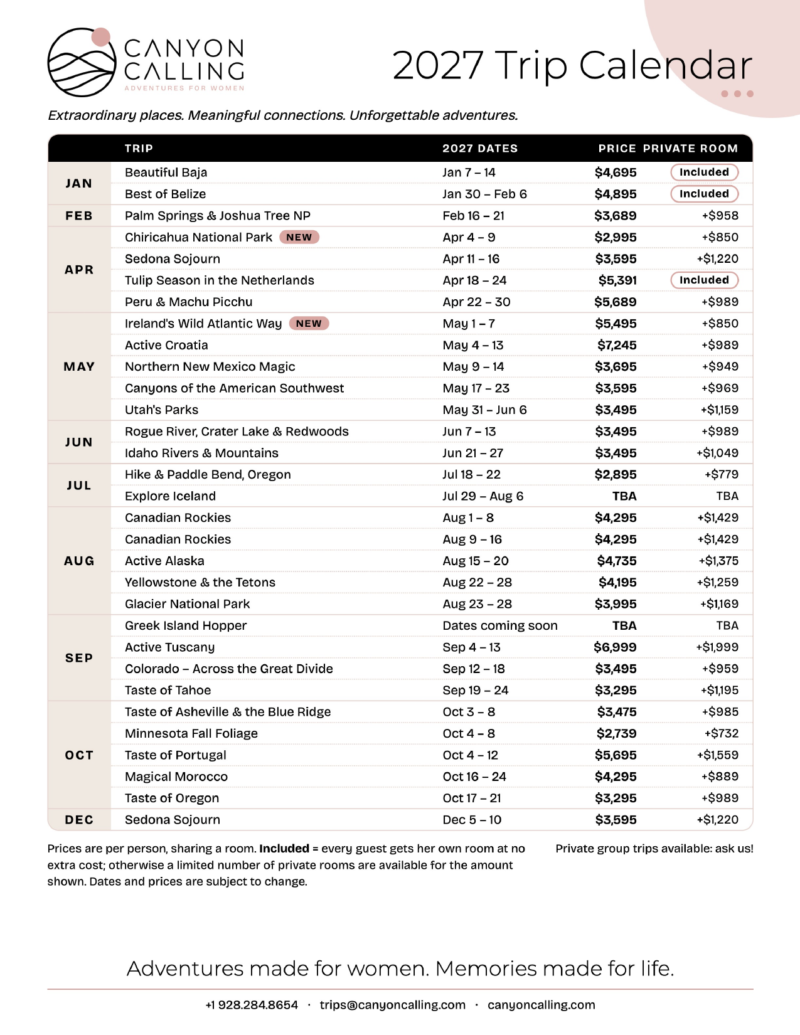 Canyon Calling 2027 Trip Calendar